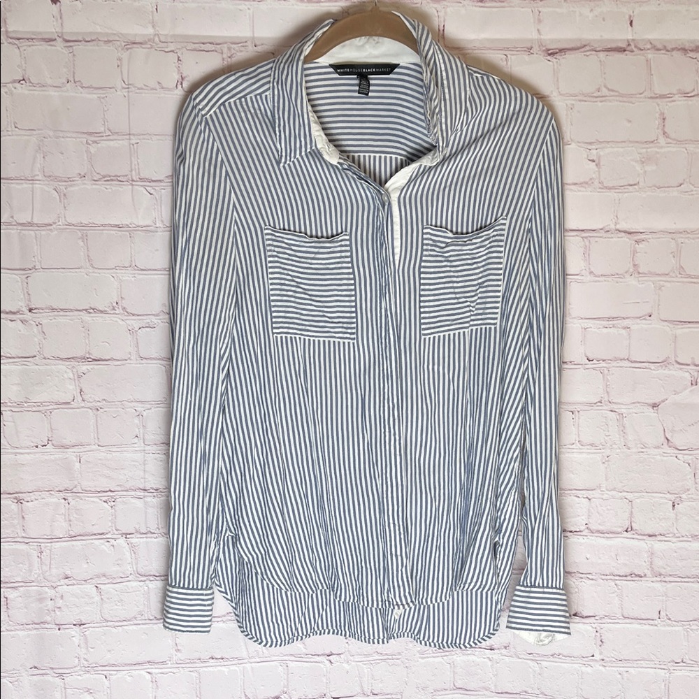 White House Black Market Striped‎ Button-Up Shirt Woman’s Size 8